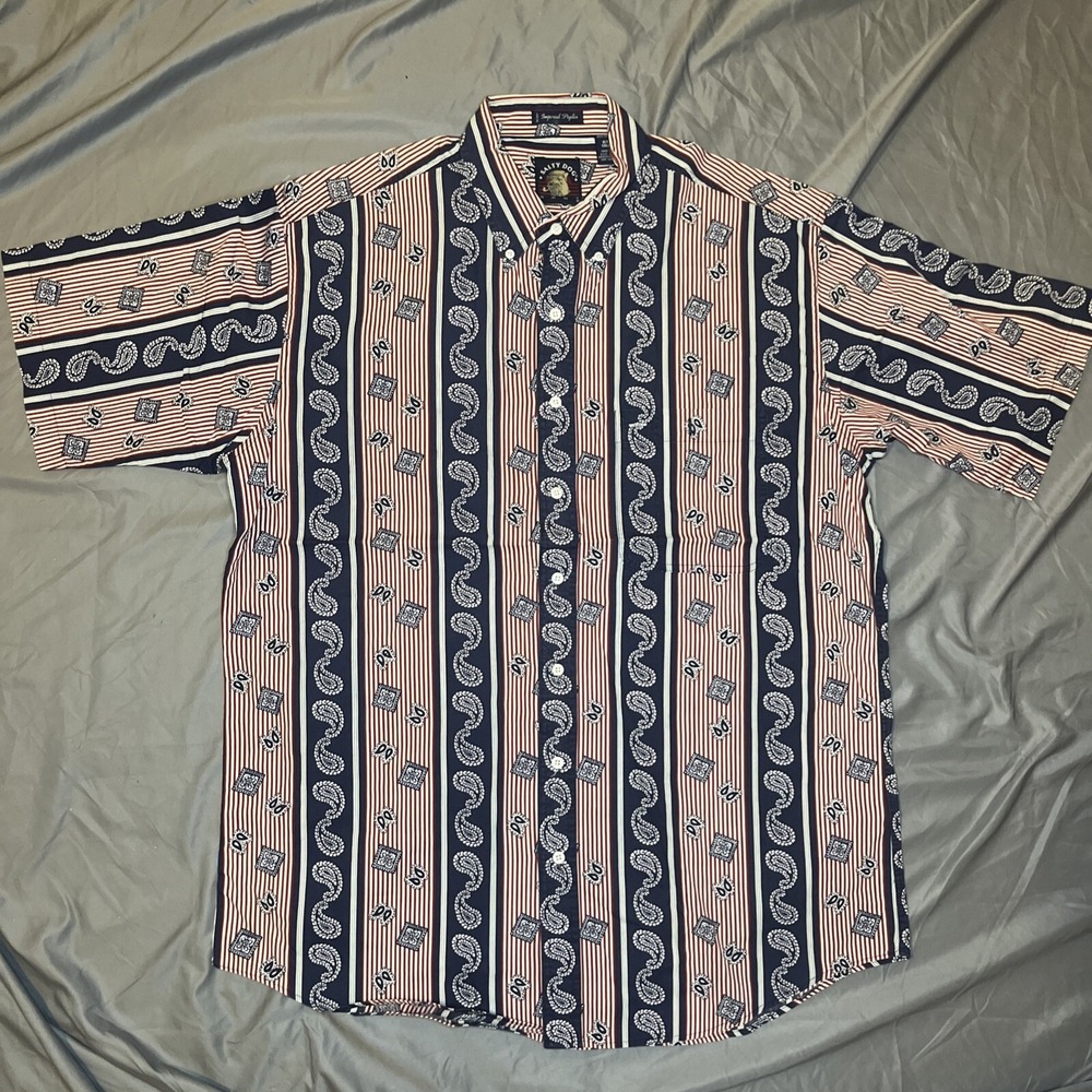 Salty‎ Dog Gant Imperial Poplin Short Sleeve Red White Blue Paisley Shirt  XLT